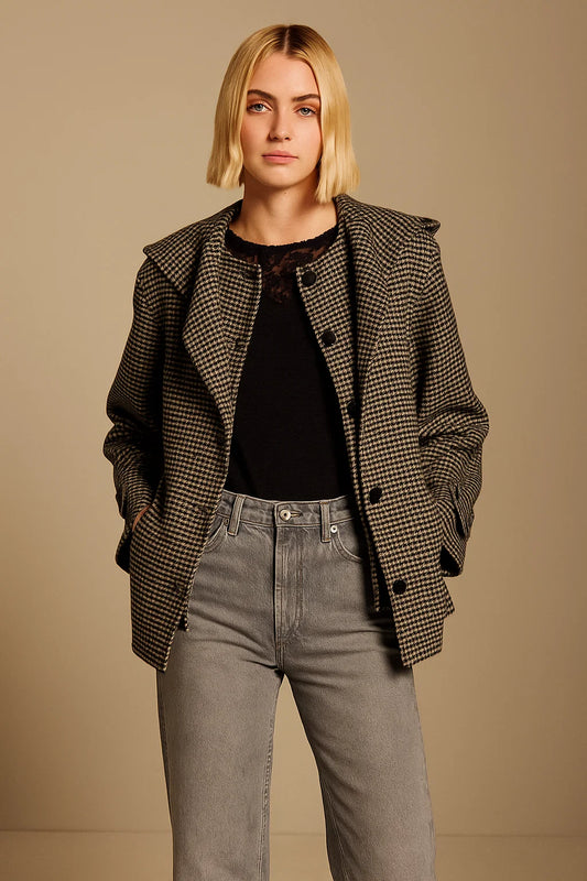 Veste En Laine À Motif Pied-De-Poule | Laine | Élégante Et Rétro-Chic | Parfaite Pour L’Automne