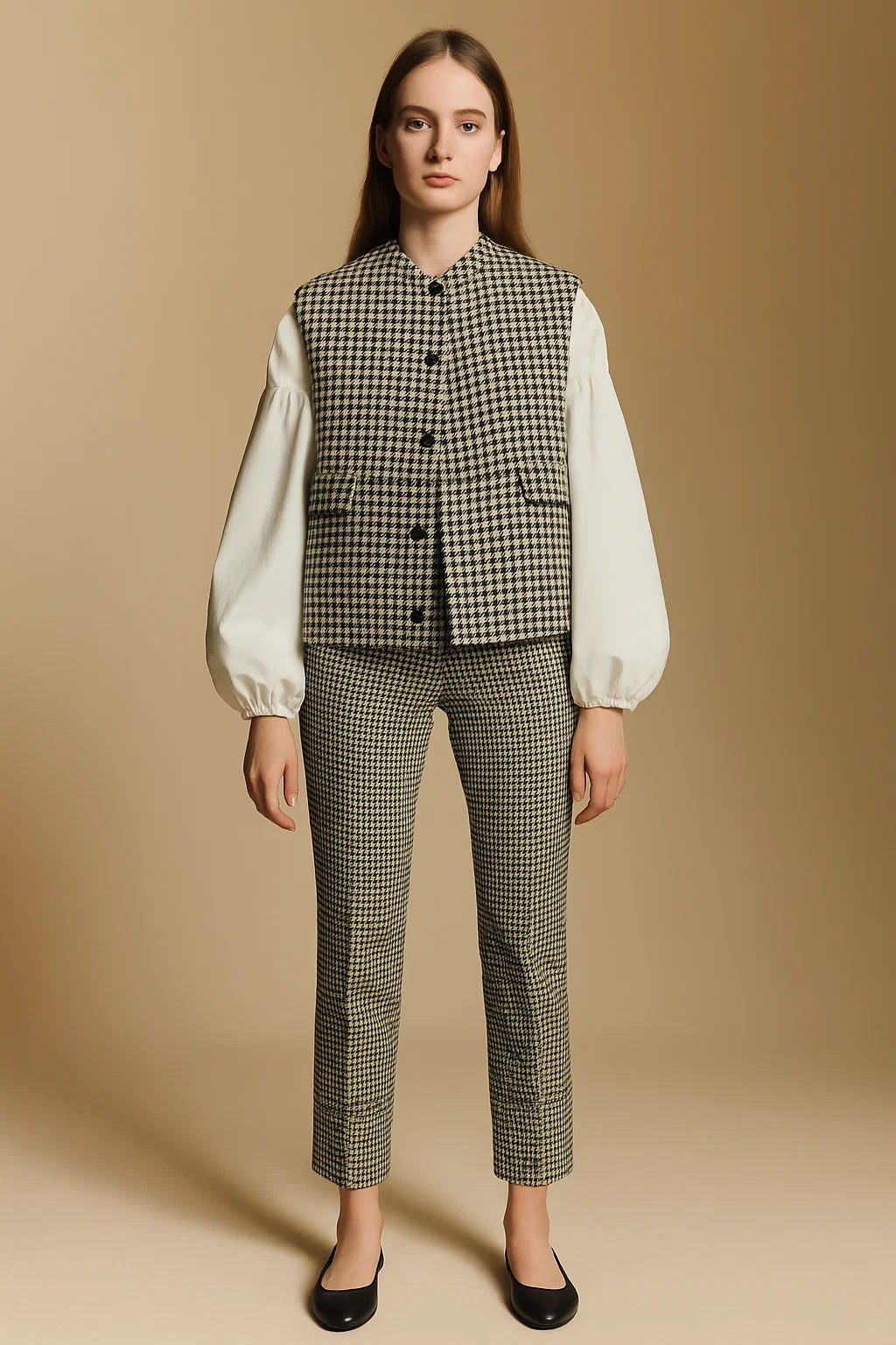 Gilet Sans Manches En Laine Pied-De-Poule | Coupe Droite Structurée | Idéale Pour L’Automne Et Les Superpositions