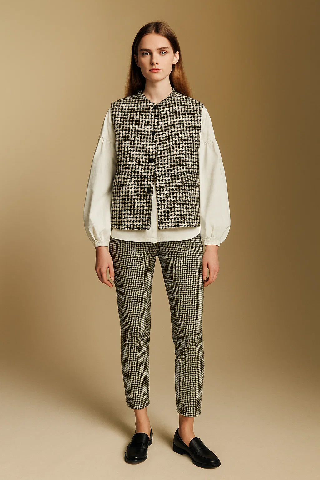 Gilet Sans Manches En Laine Pied-De-Poule | Coupe Droite Structurée | Idéale Pour L’Automne Et Les Superpositions