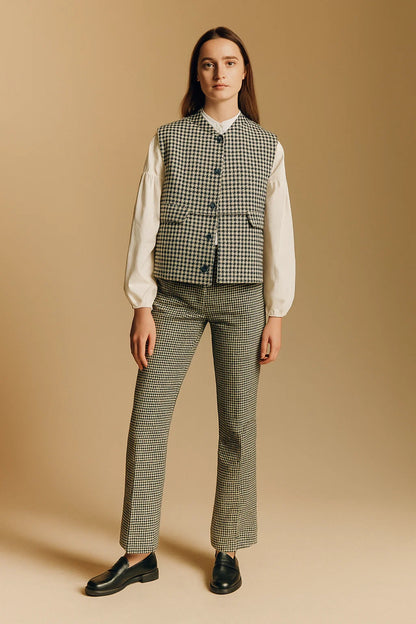 Gilet Sans Manches En Laine Pied-De-Poule | Coupe Droite Structurée | Idéale Pour L’Automne Et Les Superpositions