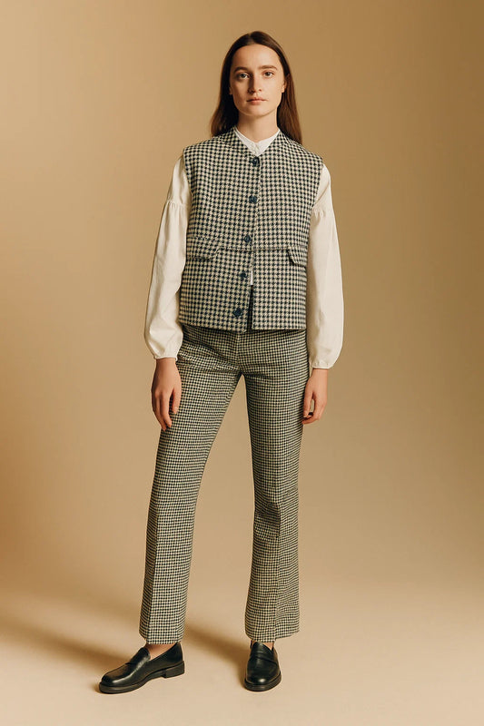 Gilet Sans Manches En Laine Pied-De-Poule | Coupe Droite Structurée | Idéale Pour L’Automne Et Les Superpositions