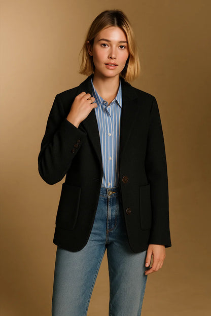 Veste Droite En Laine À Poches Plaquées | Laine | Élégante Et Intemporelle | Parfaite Pour Le Quotidien Ou Le Bureau