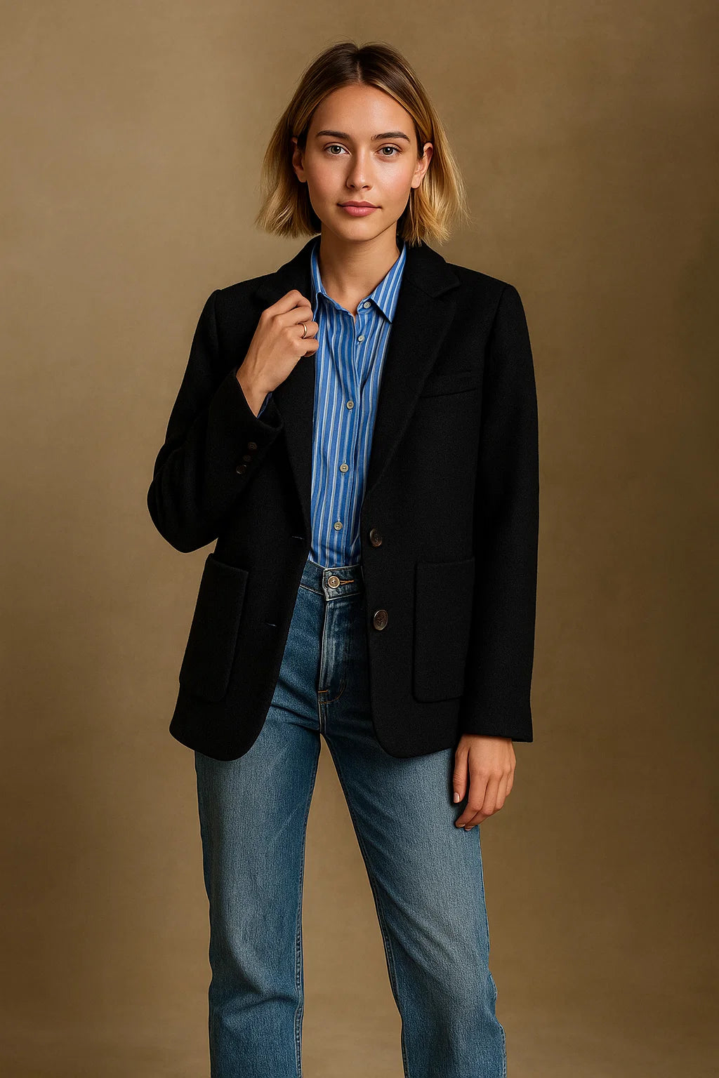 Veste Droite En Laine À Poches Plaquées | Laine | Élégante Et Intemporelle | Parfaite Pour Le Quotidien Ou Le Bureau