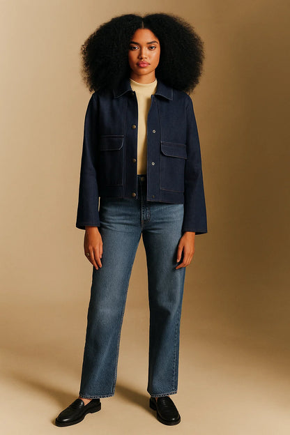 Veste En Jean En Coton Biologique | Coupe Courte Et Structurée | Tissu Responsable Et Stretch | Parfaite Pour Le Quotidien