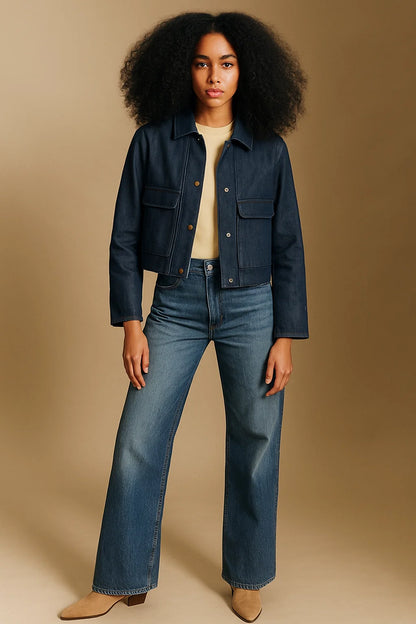 Veste En Jean En Coton Biologique | Coupe Courte Et Structurée | Tissu Responsable Et Stretch | Parfaite Pour Le Quotidien