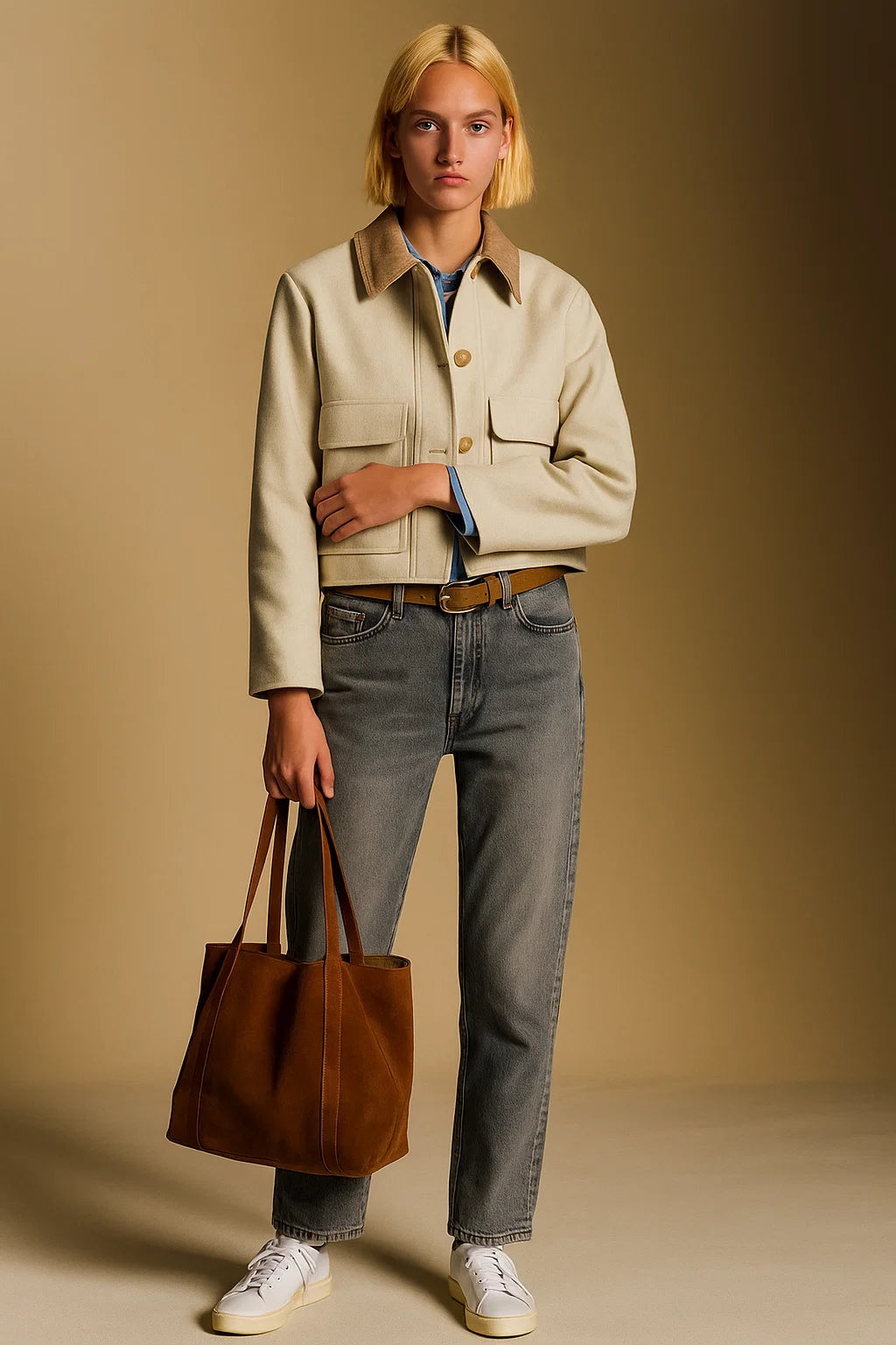 Veste Courte En Laine Recyclée | Col Contrastant Et Coupe Structurée | Idéale Pour L’Automne Et Les Looks Casual-Chic