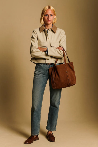 Veste Courte En Laine Recyclée | Col Contrastant Et Coupe Structurée | Idéale Pour L’Automne Et Les Looks Casual-Chic