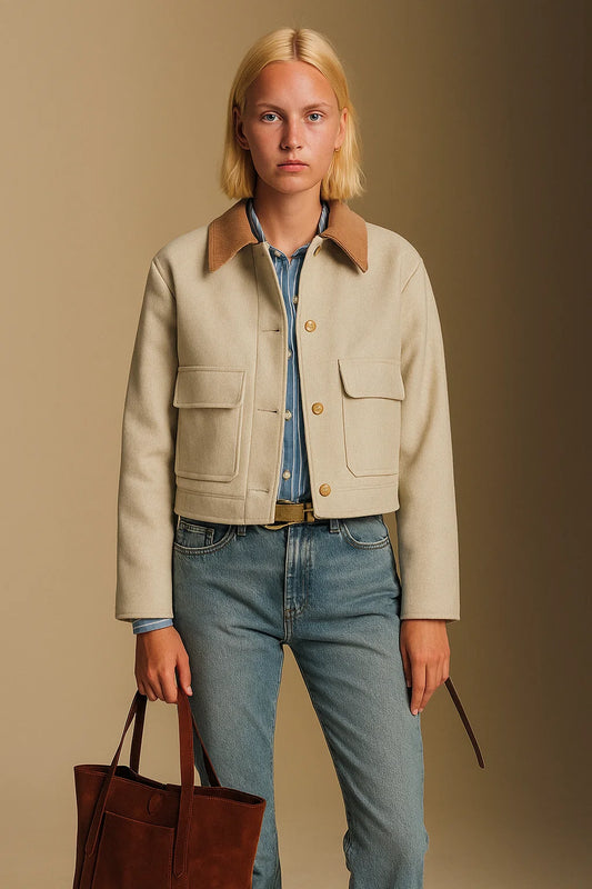 Veste Courte En Laine Recyclée | Col Contrastant Et Coupe Structurée | Idéale Pour L’Automne Et Les Looks Casual-Chic