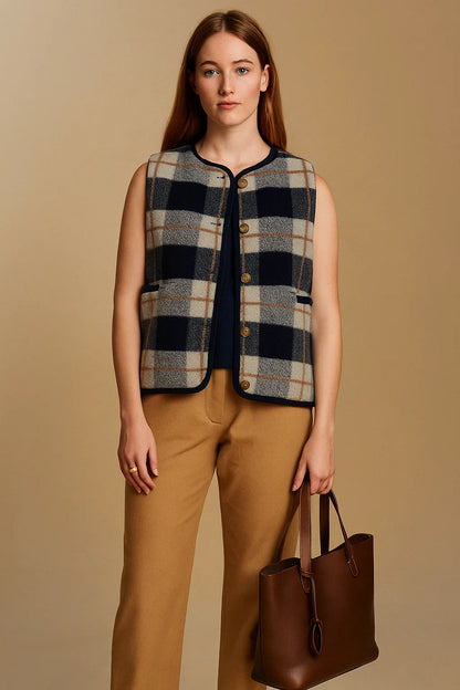 Gilet En Laine Recyclée À Carreaux | Matières Recyclées Et Chaleureuses | Parfait Pour L’Hiver Et Les Superpositions