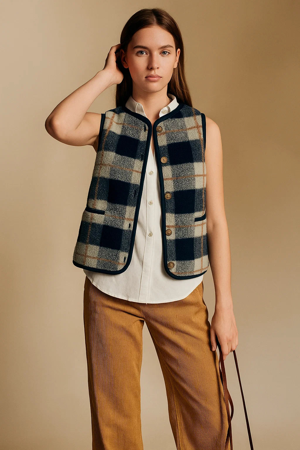 Gilet En Laine Recyclée À Carreaux | Matières Recyclées Et Chaleureuses | Parfait Pour L’Hiver Et Les Superpositions