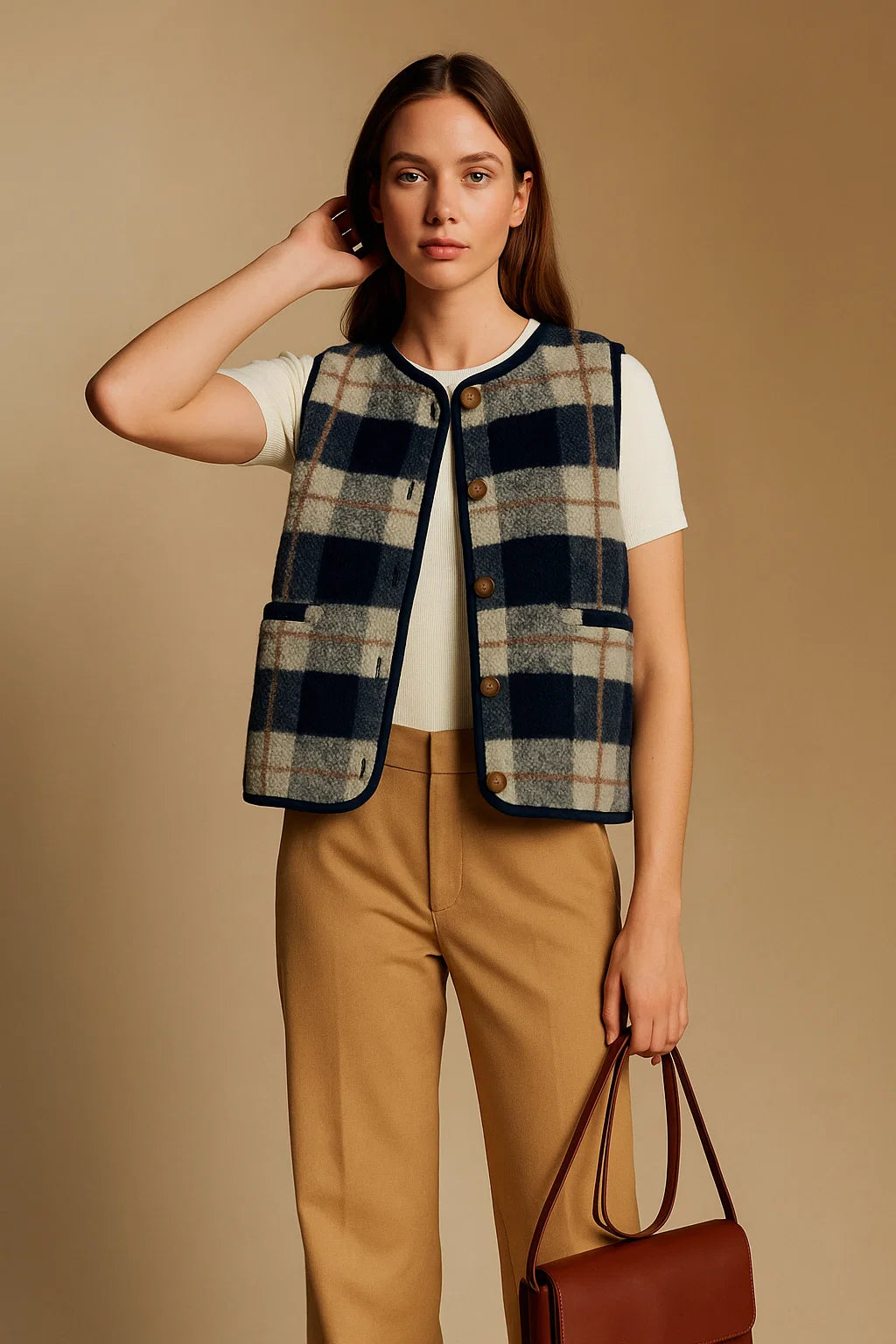 Gilet En Laine Recyclée À Carreaux | Matières Recyclées Et Chaleureuses | Parfait Pour L’Hiver Et Les Superpositions