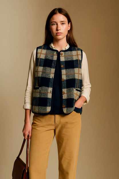 Gilet En Laine Recyclée À Carreaux | Matières Recyclées Et Chaleureuses | Parfait Pour L’Hiver Et Les Superpositions