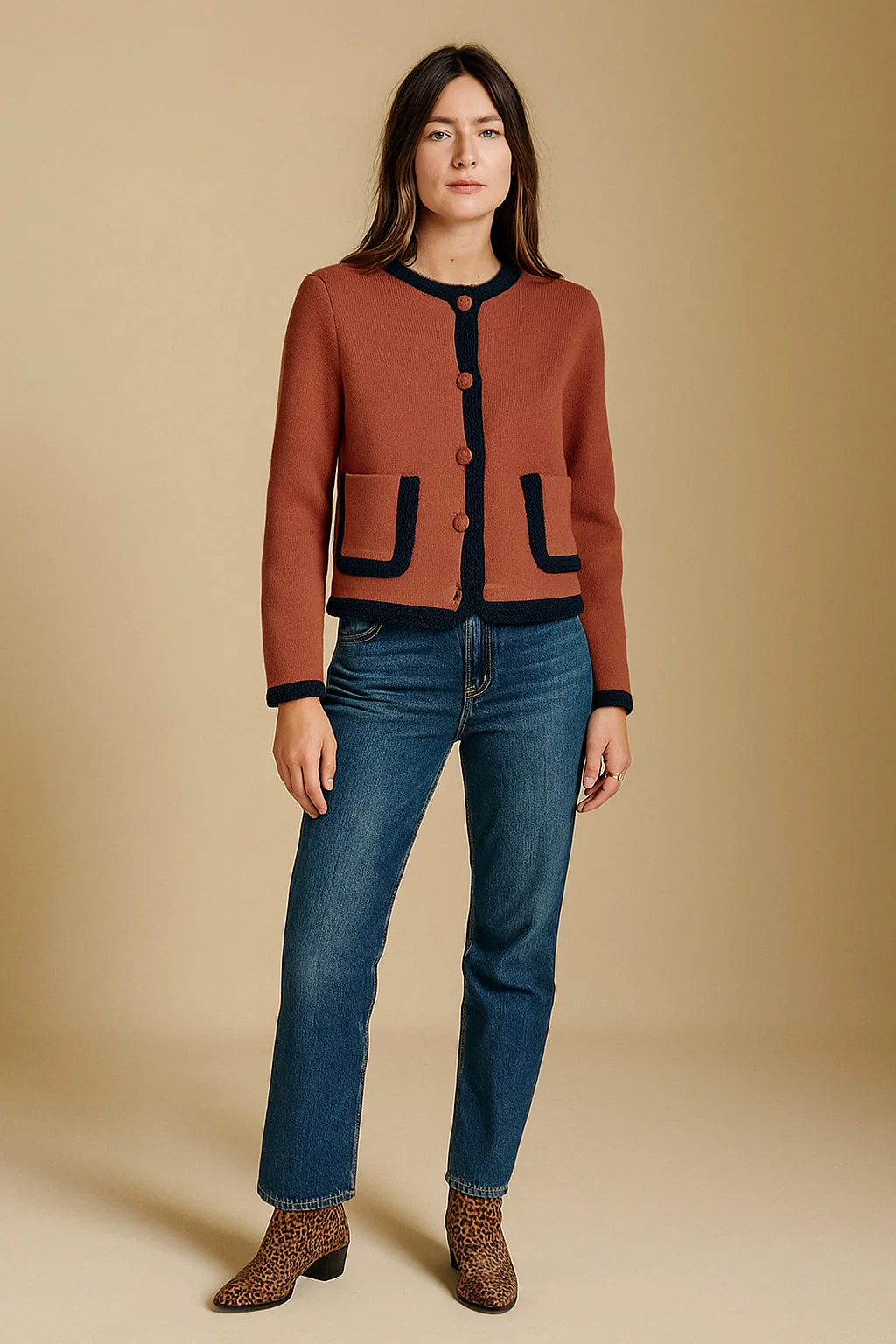 Veste En Maille Bicolore | Coton Biologique Et Laine Mérinos | Style Rétro Et Confort Naturel | Parfaite Pour La Mi-Saison