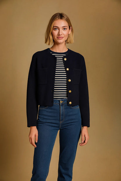 Cardigan Court En Maille | Laine Mérinos Et Coton Biologique | Boutons Dorés | Parfait Pour Un Look Élégant Et Minimaliste