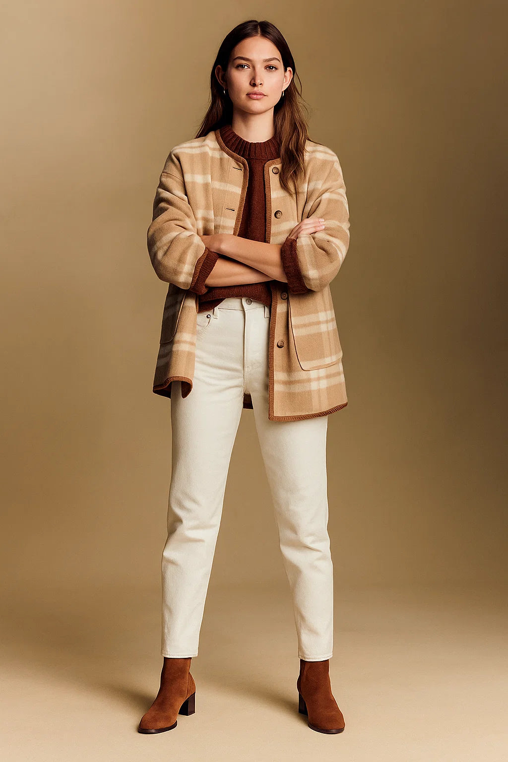 Veste À Carreaux | Laine Recyclée Et Polyamide | Coupe Droite Et Confortable | Idéale Pour L’Automne Et L’Hiver