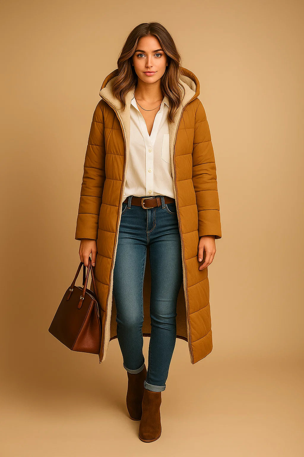 Manteau Long Doublé Effet Laine