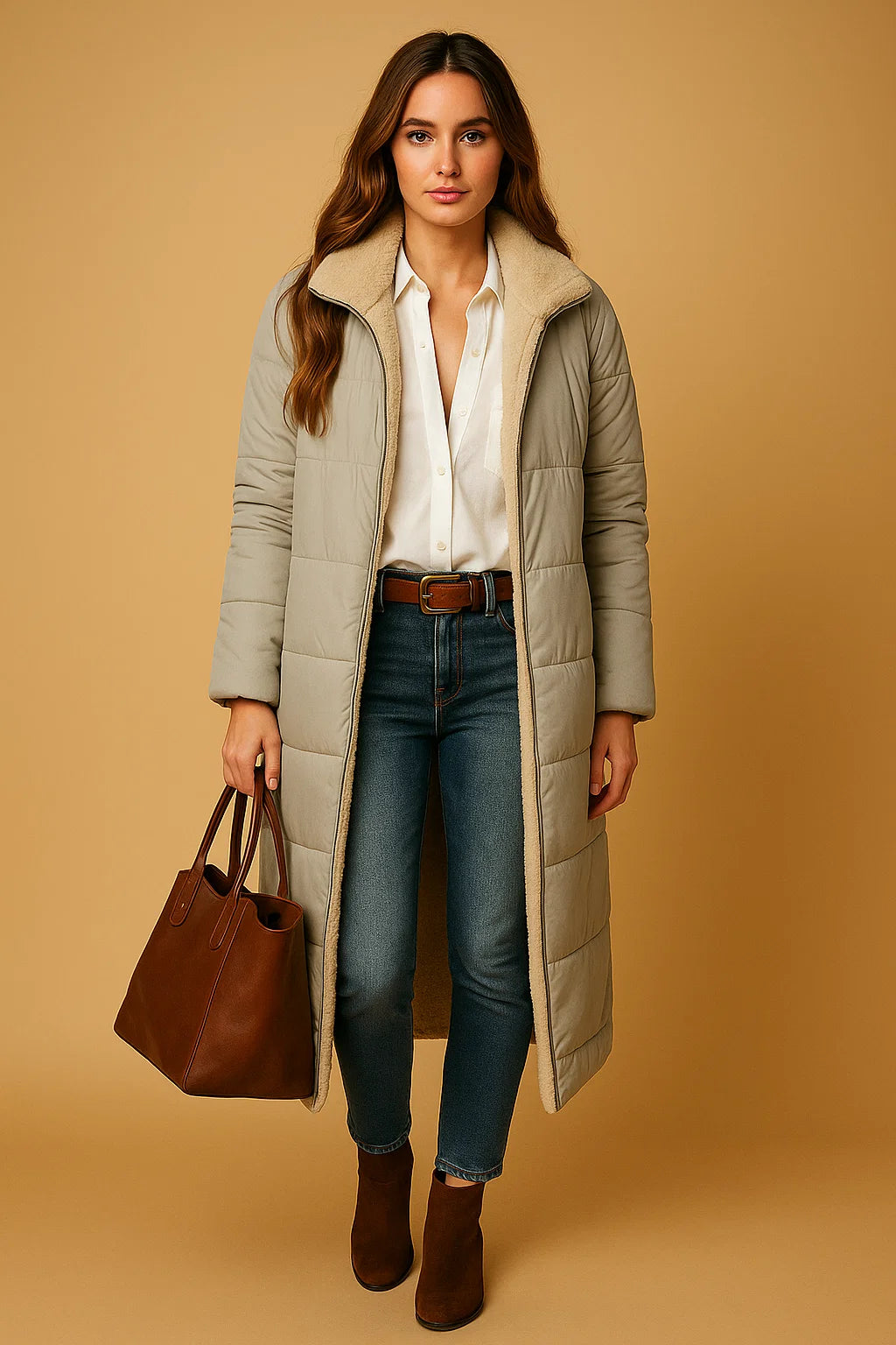 Manteau Long Doublé Effet Laine