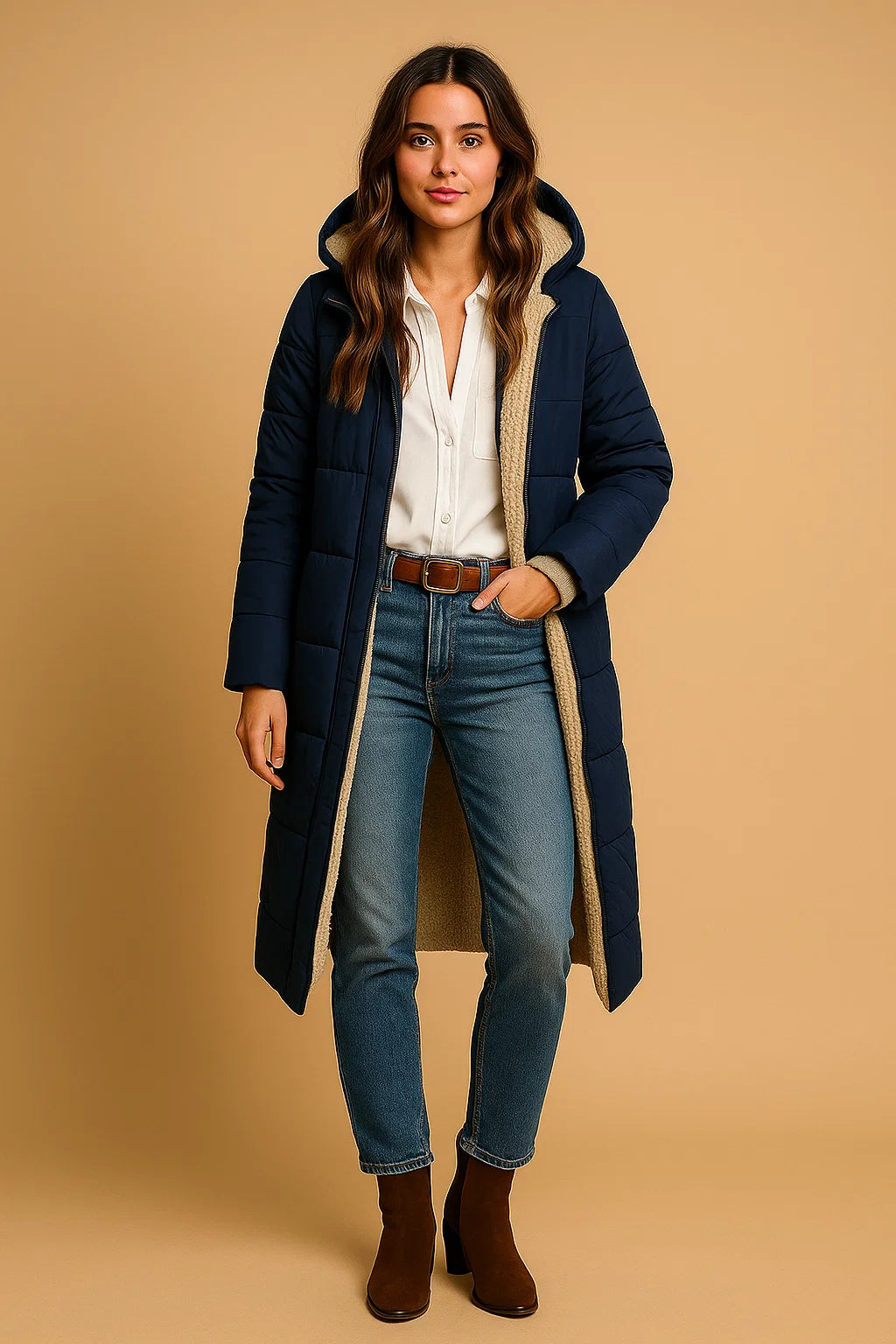 Manteau Long Doublé Effet Laine