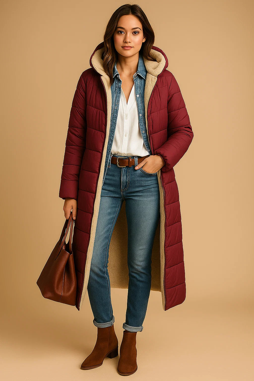 Manteau Long Doublé Effet Laine