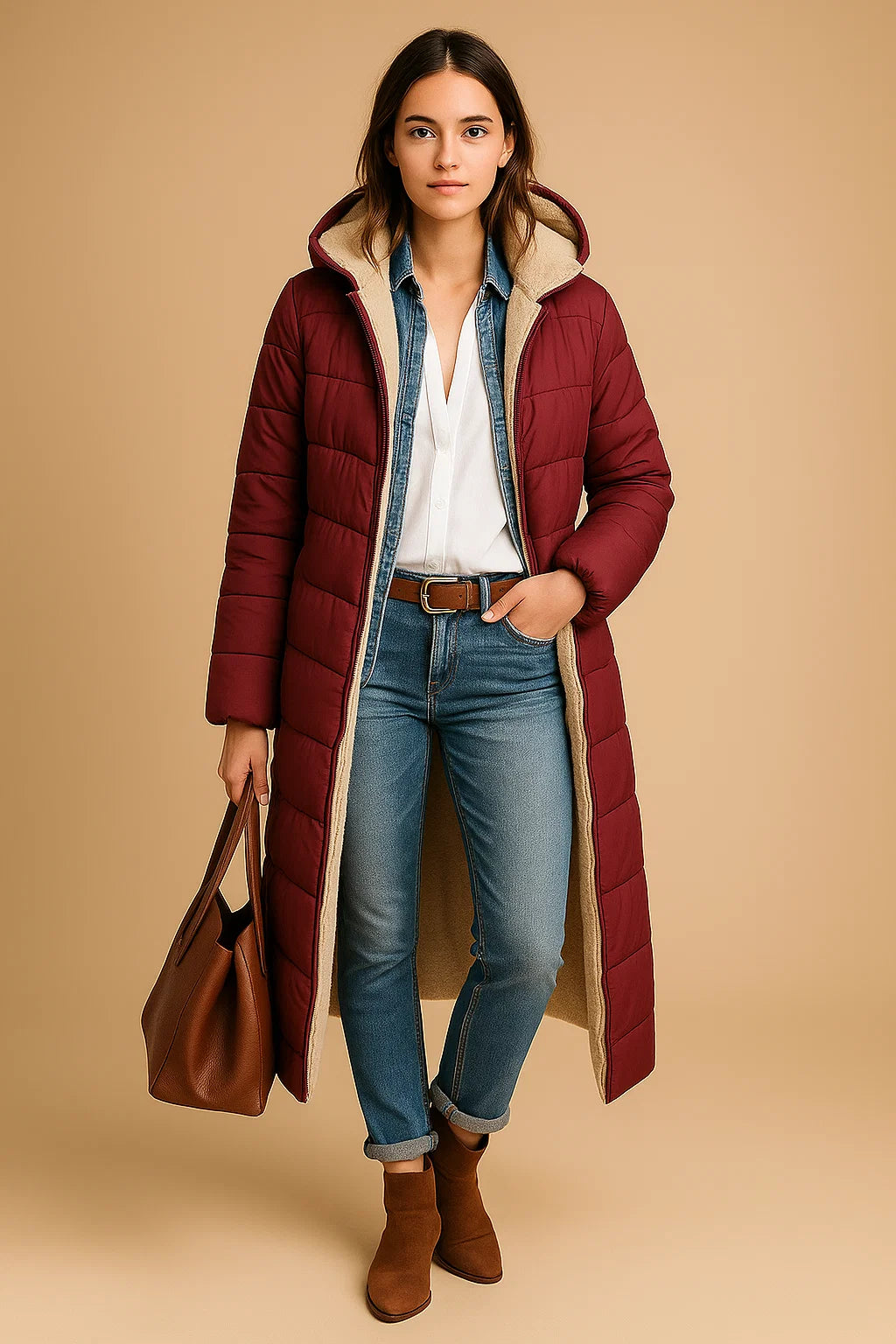 Manteau Long Doublé Effet Laine