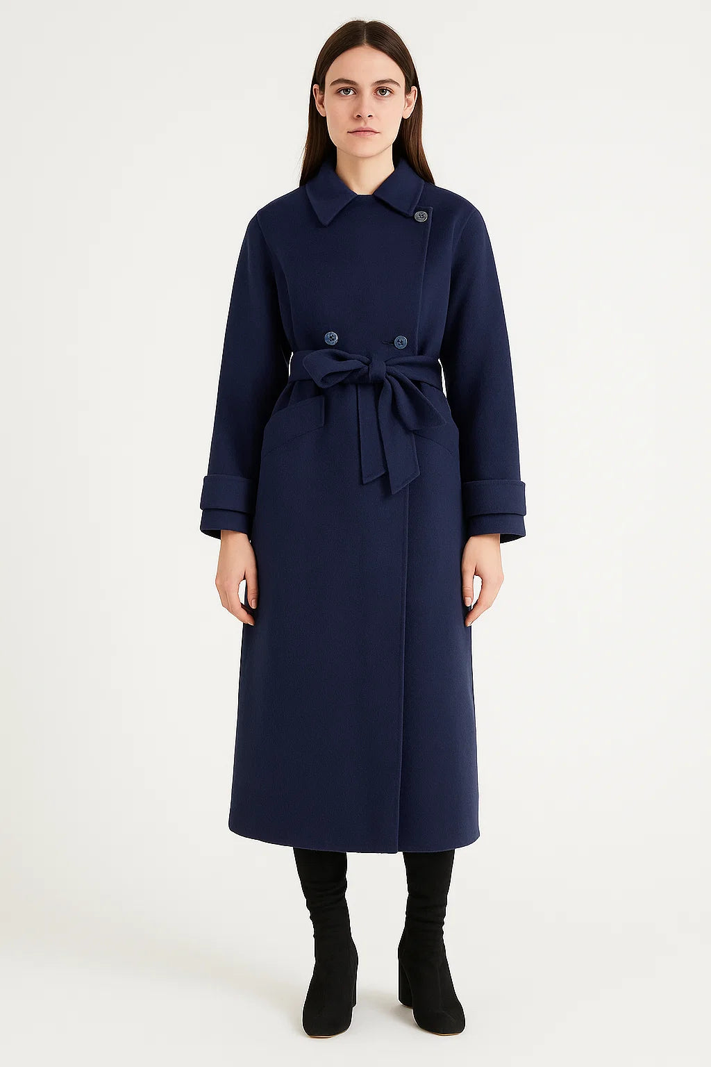 Manteau Long Ceinturé à Double Boutonnage