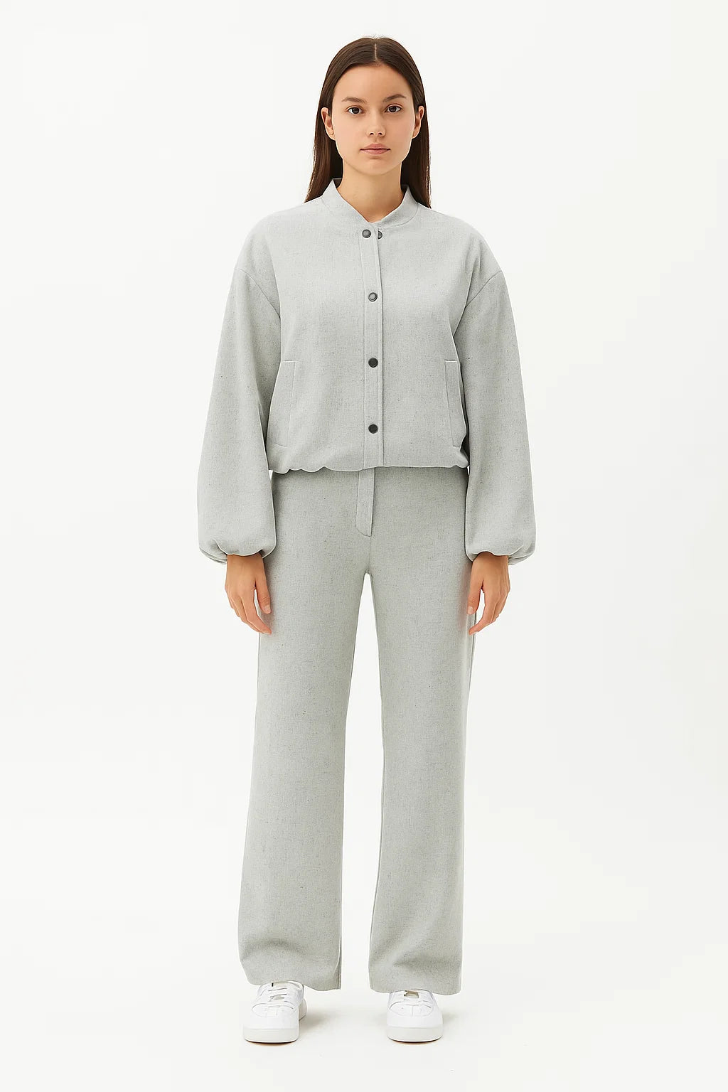 Veste à Col Montant et Manches Amples