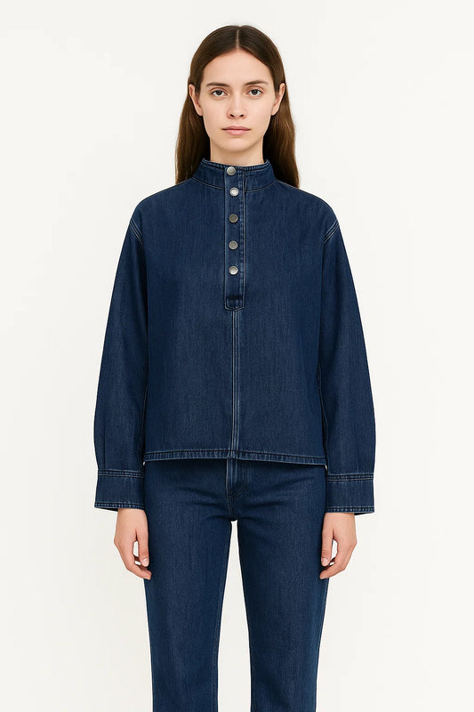 Blouse En Denim à Col Montant