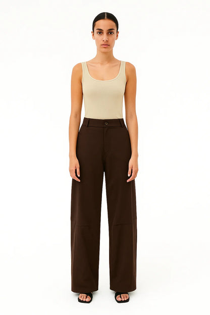 Pantalon Large Taille Haute Stretch