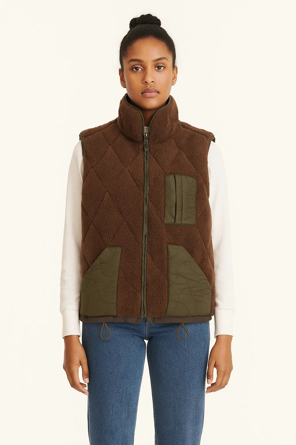 Gilet Matelassé en Polaire Effet Fourrure