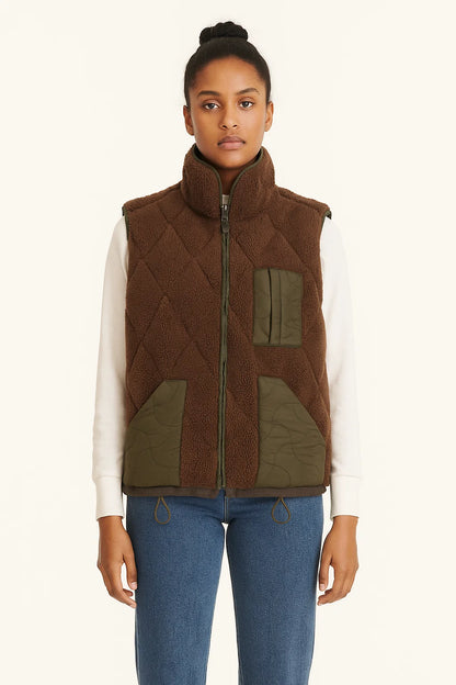 Gilet Matelassé en Polaire Effet Fourrure