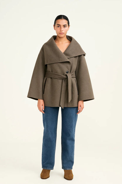 Manteau Court Ceinturé Laine & Soie