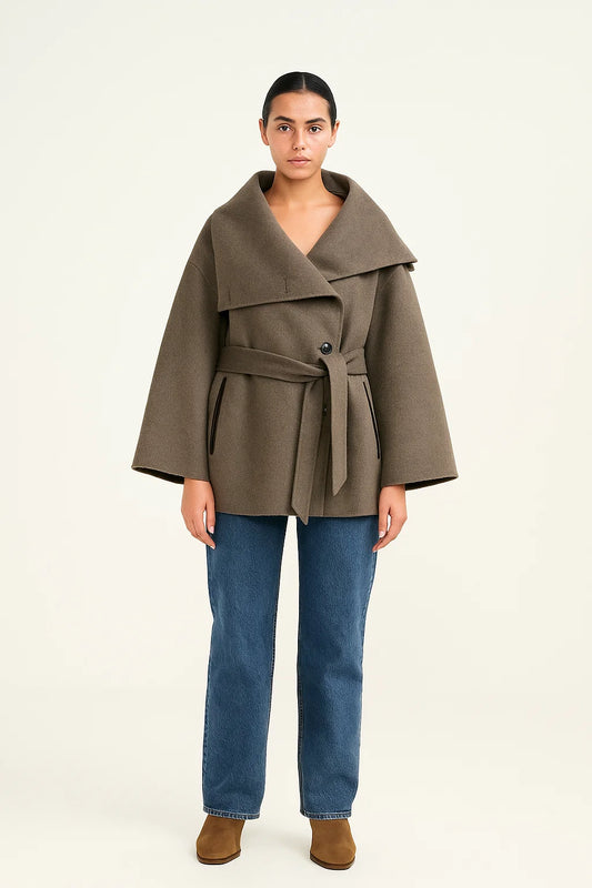 Manteau Court Ceinturé Laine & Soie