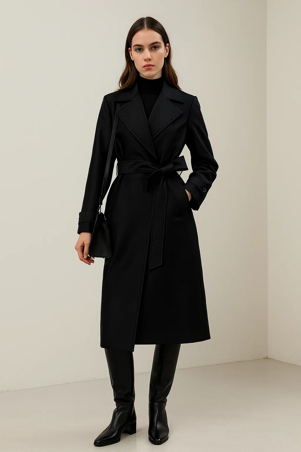 Manteau Ceinturé en Laine & Soie