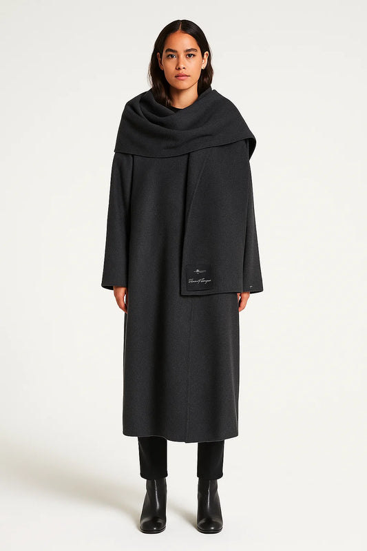 Manteau Long Drapé Ceinturé