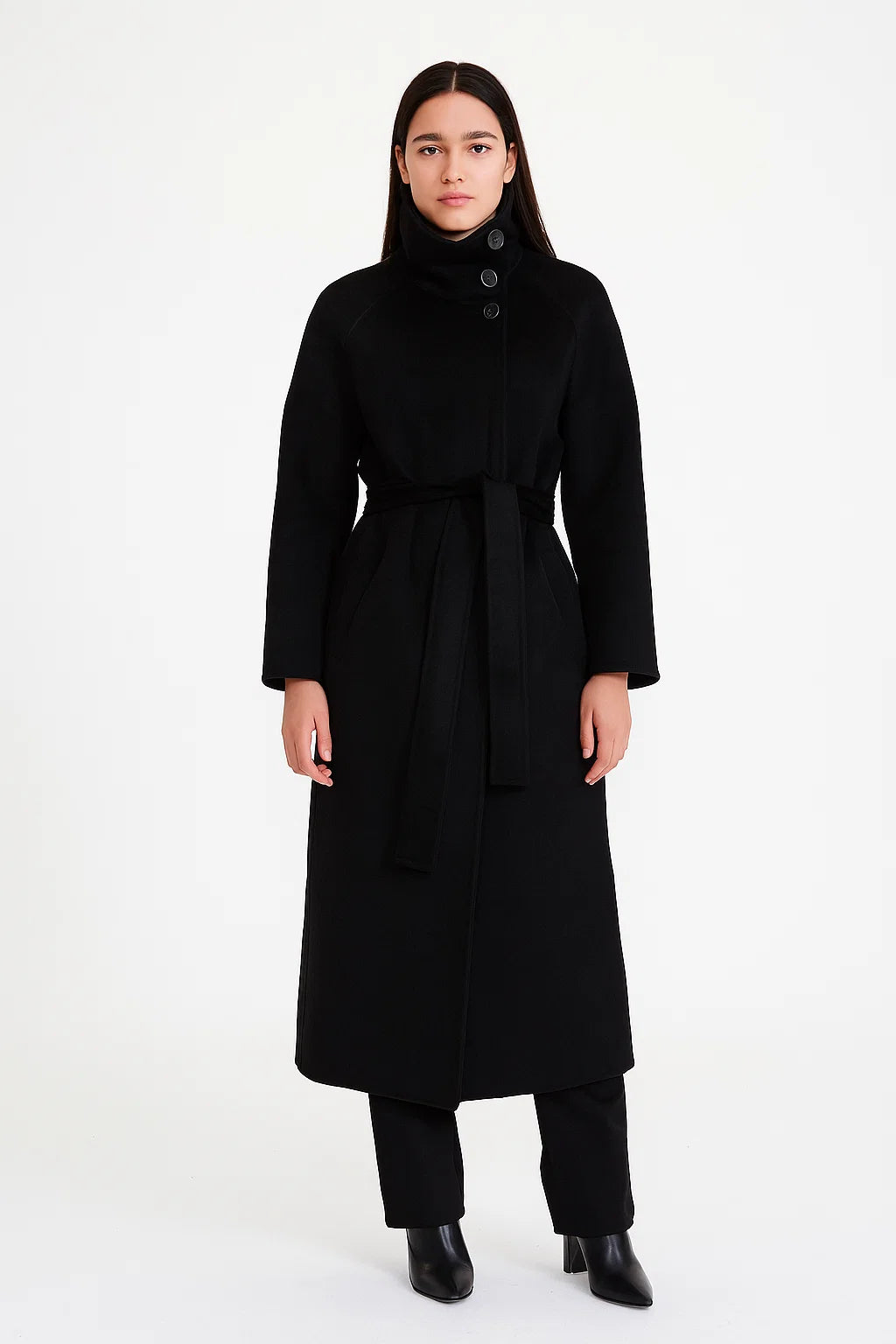 Manteau Long Ceinturé en Laine