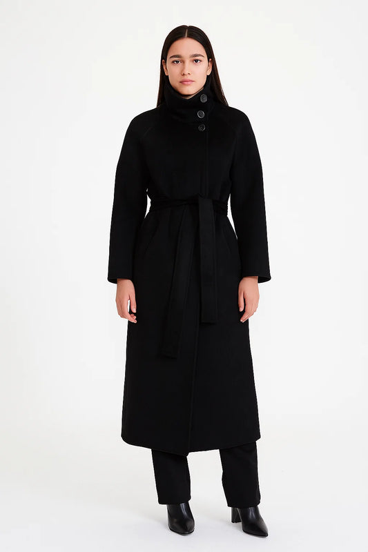 Manteau Long Ceinturé en Laine