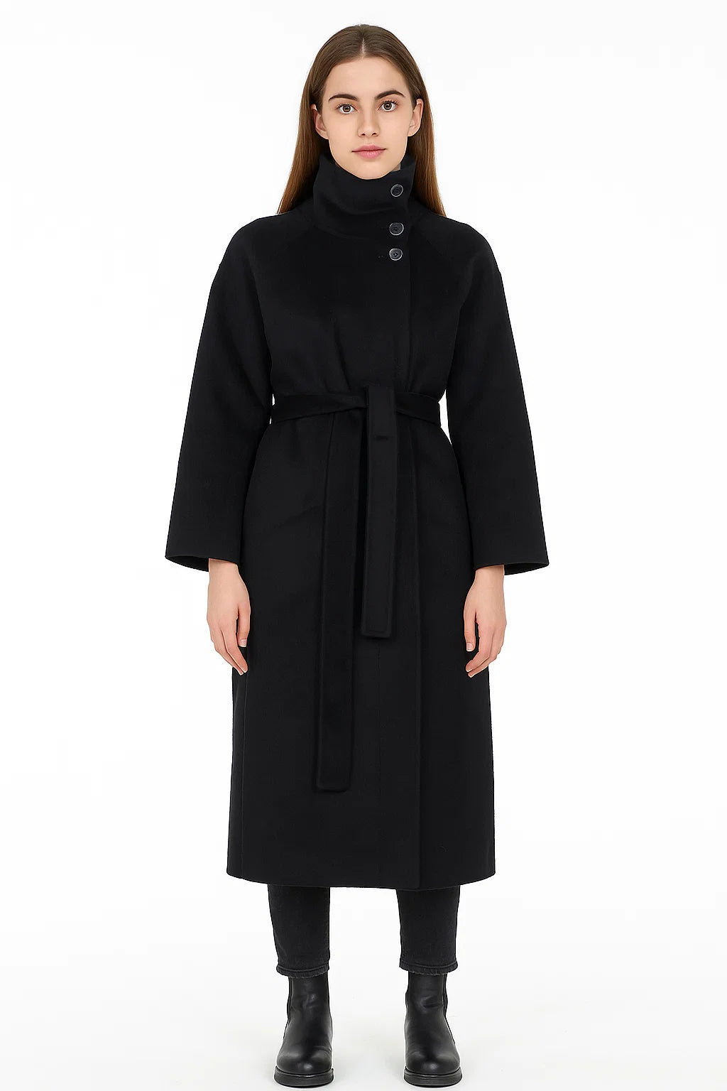 Manteau Long Ceinturé en Laine