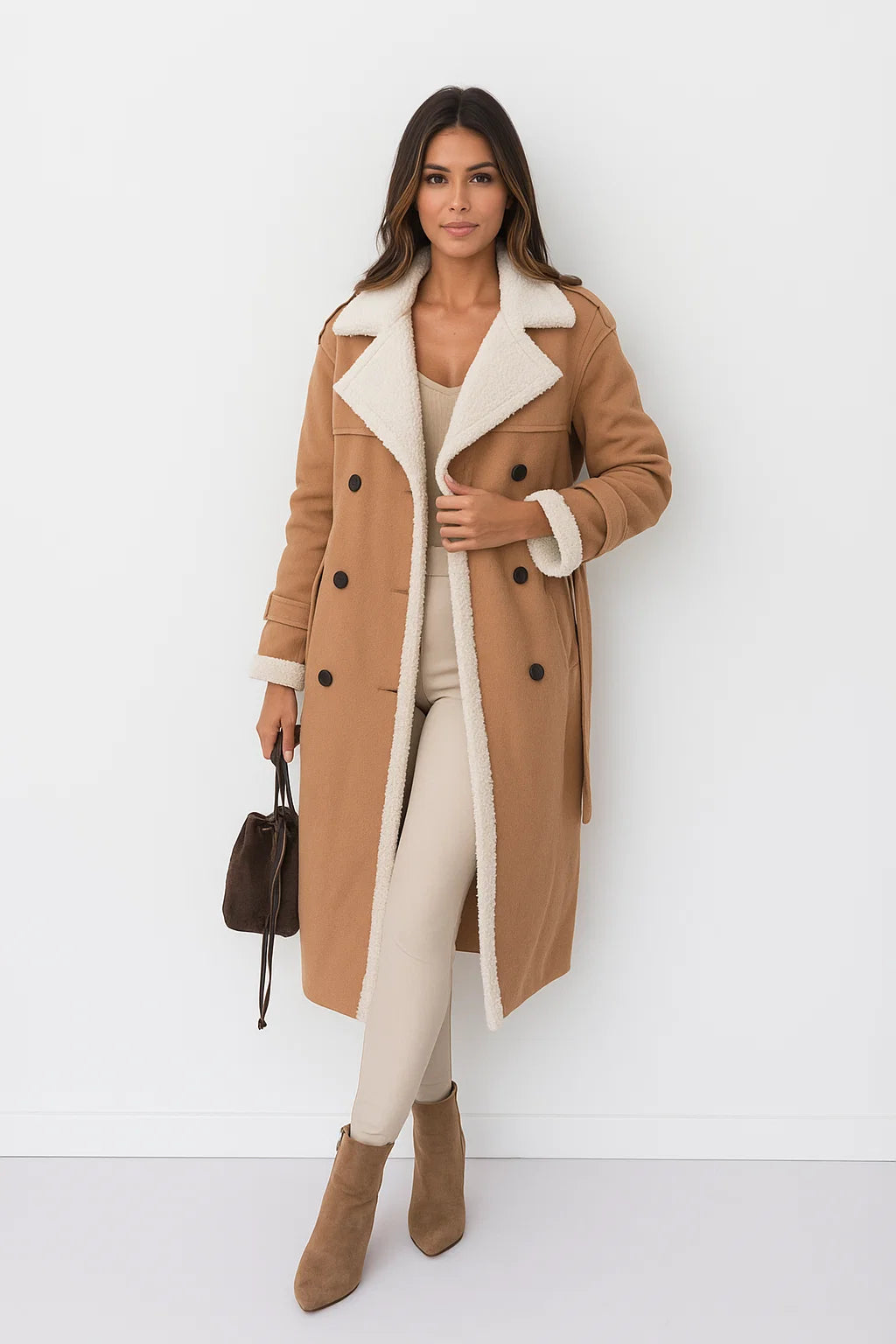 Manteau Long Effet Peau Lainée