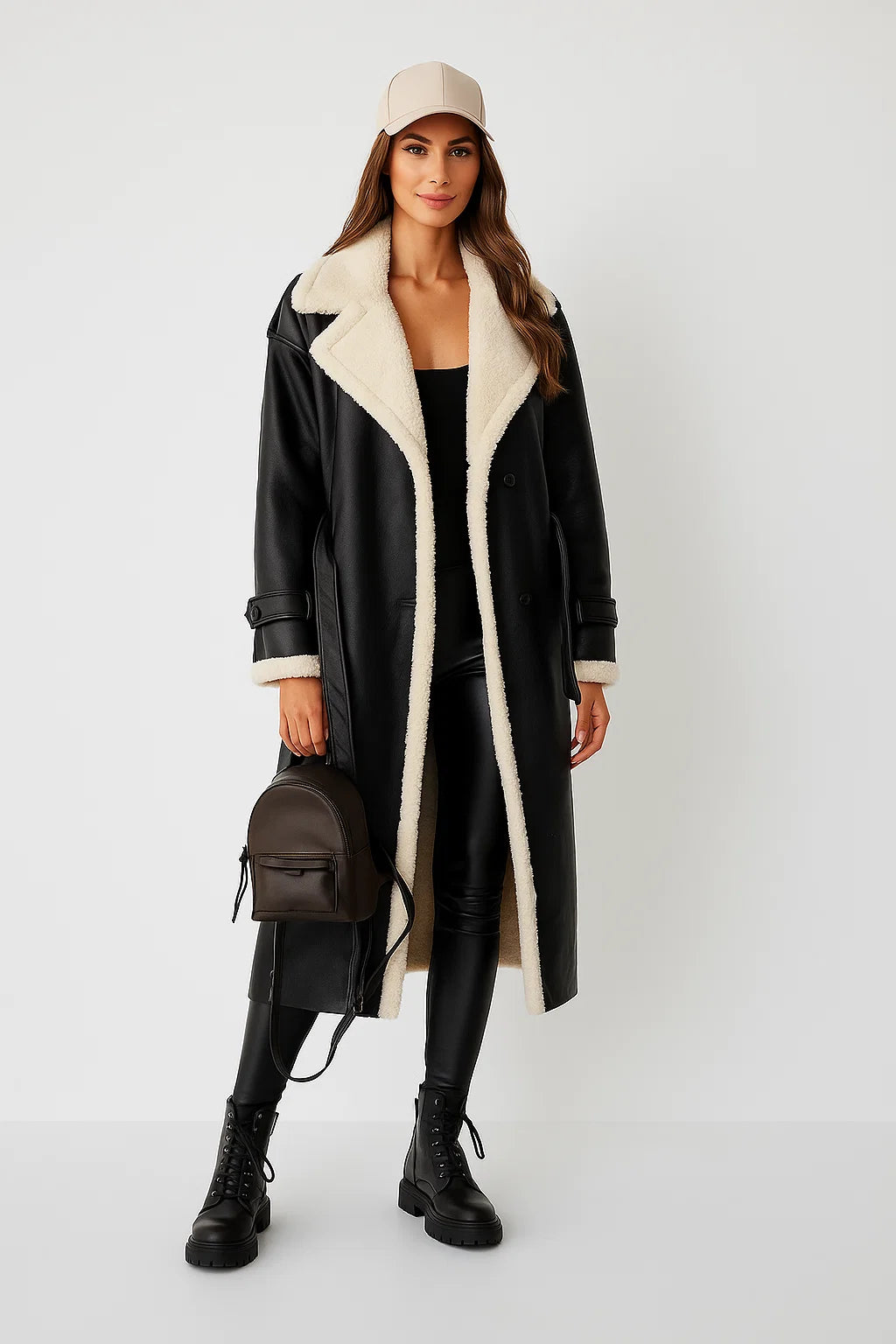 Manteau Long Effet Peau Lainée