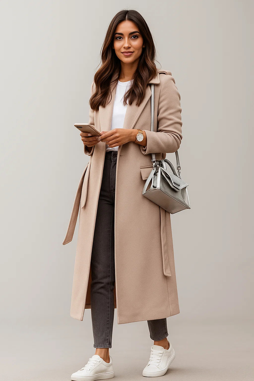Manteau Long Ceinturé en Laine