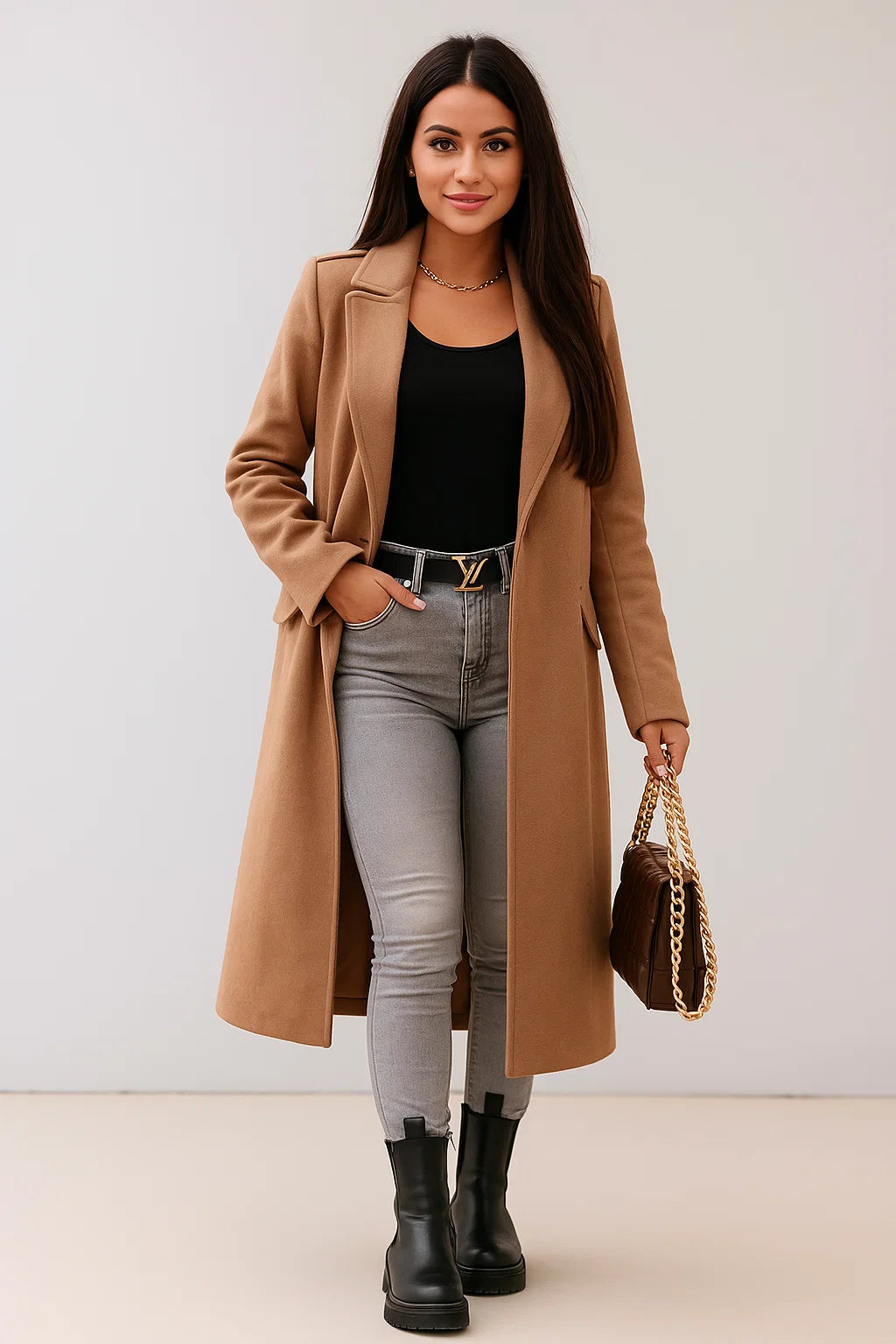 Manteau Long Ceinturé en Laine
