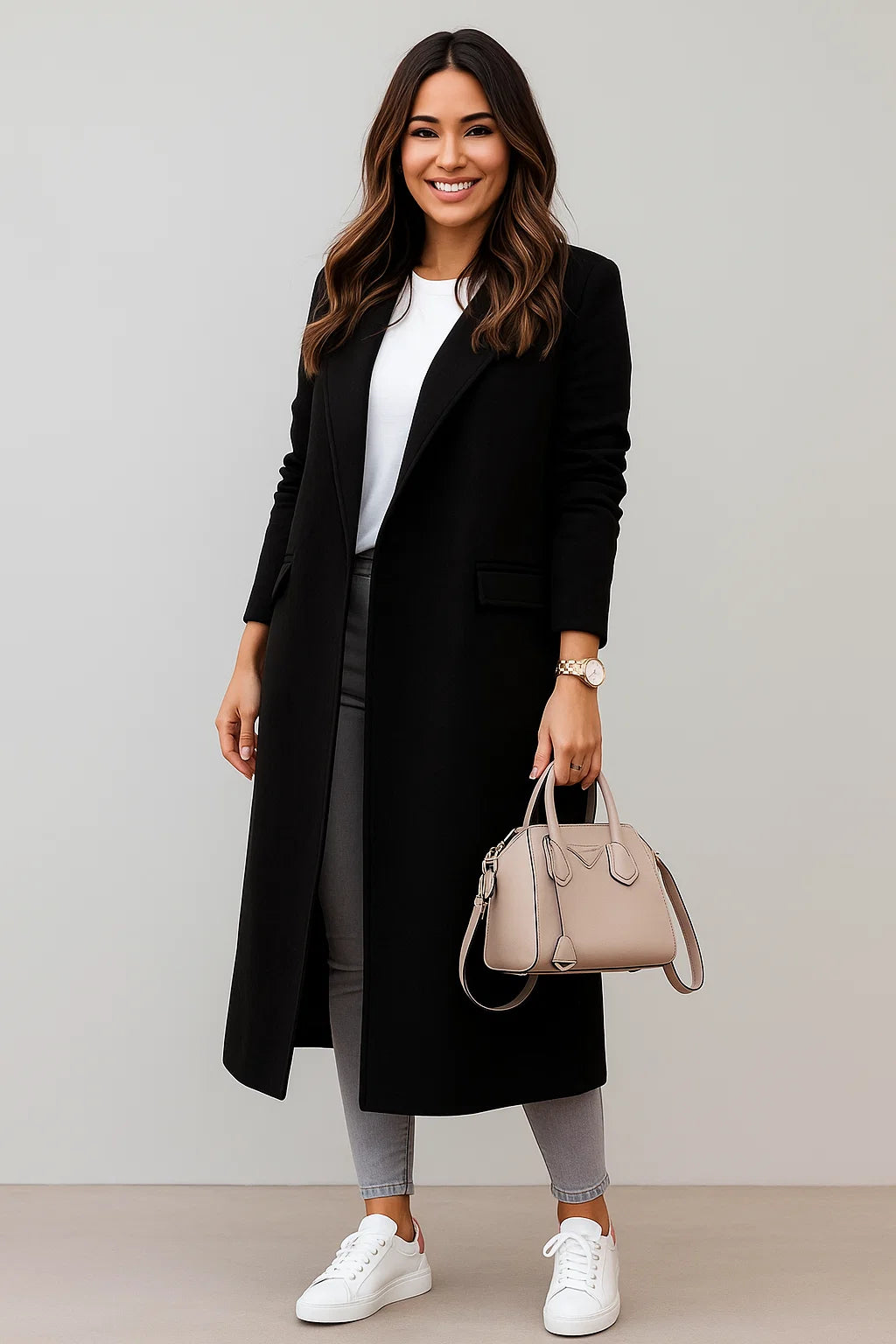 Manteau Long Ceinturé en Laine