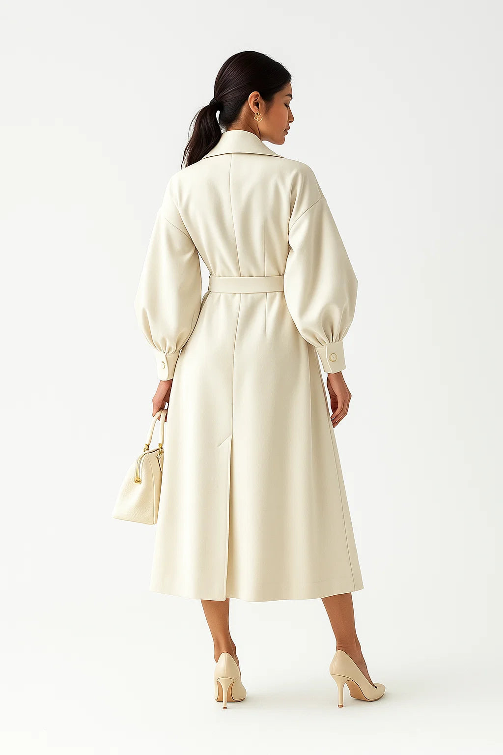 Manteau Long Structuré Manches Bouffantes