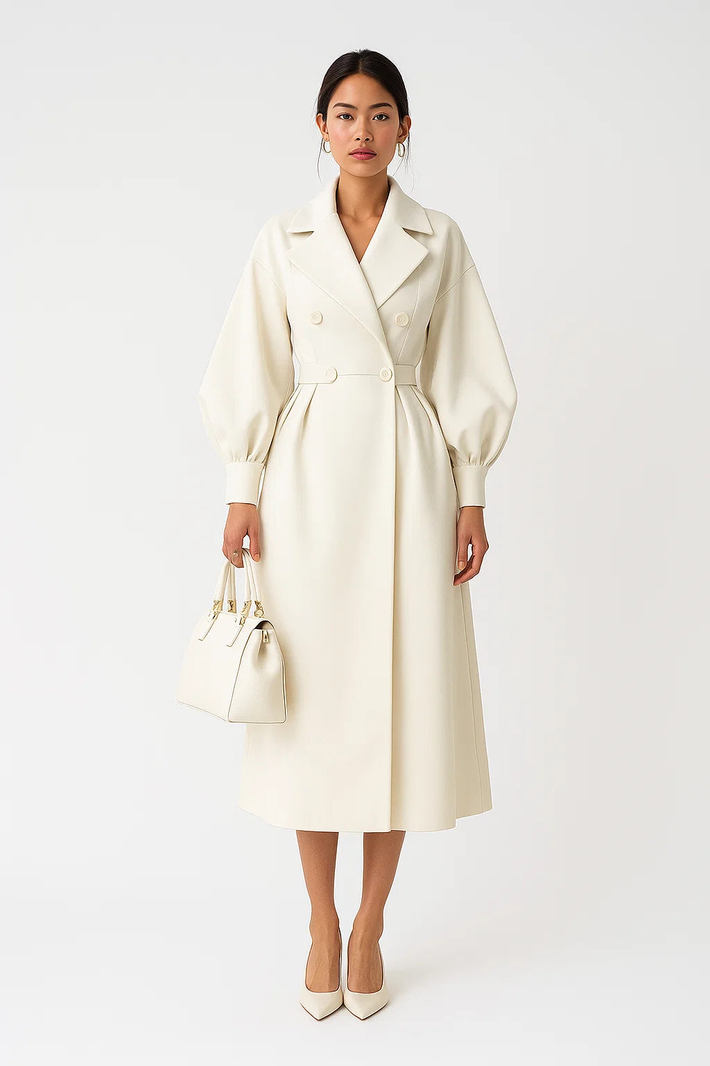 Manteau Long Structuré Manches Bouffantes