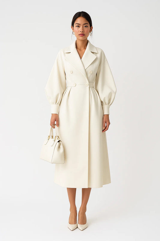 Manteau Long Structuré Manches Bouffantes