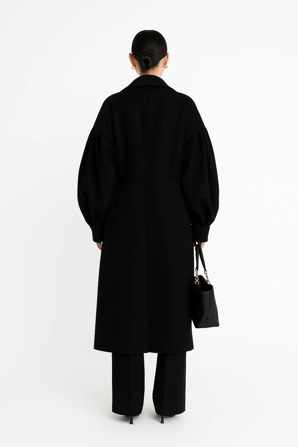 Manteau Long Structuré Manches Bouffantes