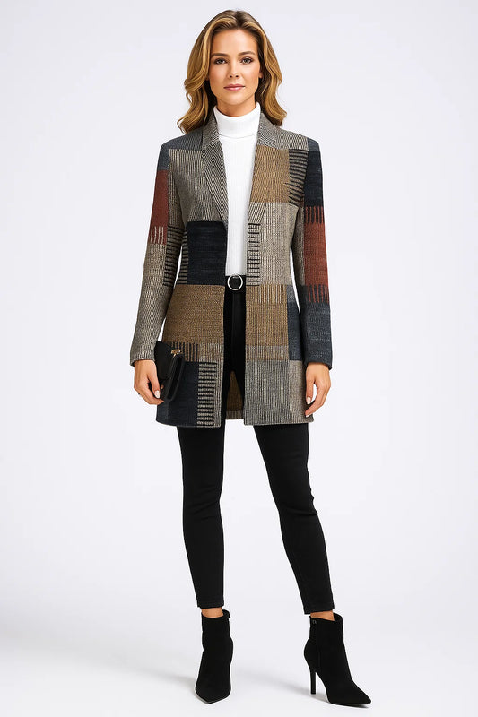 Blazer Long à Carreaux Texturés