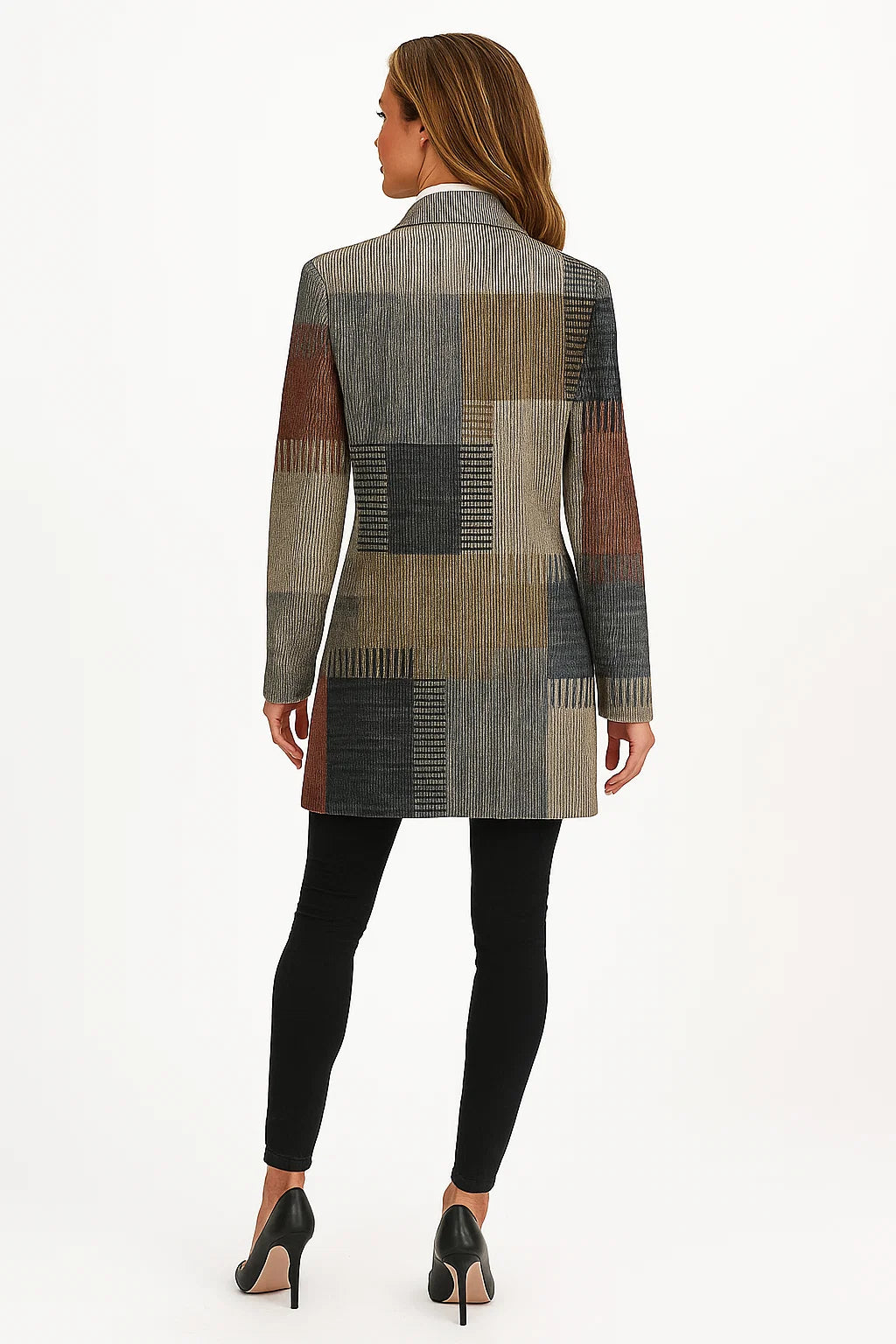 Blazer Long à Carreaux Texturés