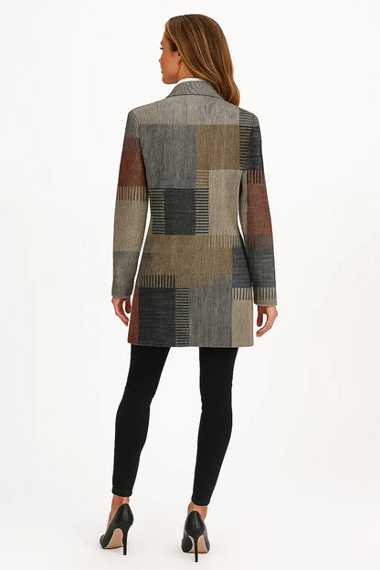 Blazer Long à Carreaux Texturés
