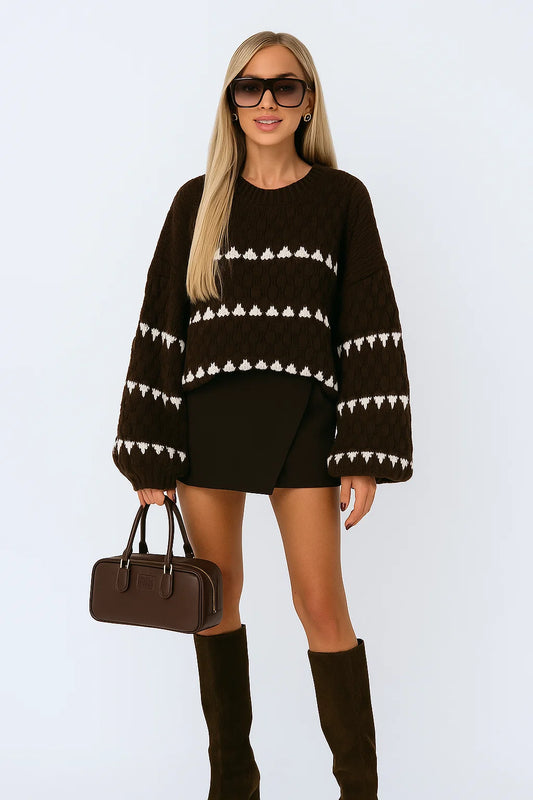 Pull Texturé à Rayures Contrastées